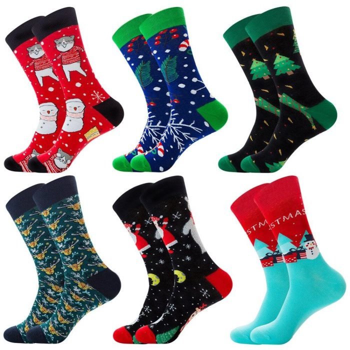 Mens Happy Cartoon Combed Cotton Socks Hot Sale color Funny Socks Crew Santa Claus Christmas Gift Skateboard Hip hop sock