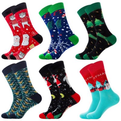 Mens Happy Cartoon Combed Cotton Socks Hot Sale color Funny Socks Crew Santa Claus Christmas Gift Skateboard Hip hop sock