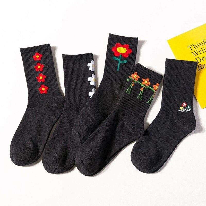 New Flower Cotton Socks For Women Harajuku Sunflower Happy Socks High Crew Socks Casual Black Color Sock Hosiery Female
